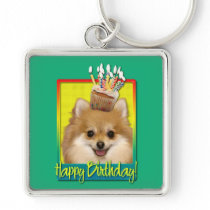 Birthday Cupcake Pomeranian Keychain