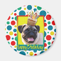 Birthday Cupcake - Pug Refrigerator Magnets