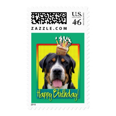 Birthday Cupcake - Swiss Mountain Dog Postage by FrankzPawPrintz