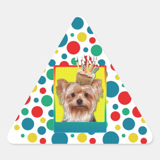 Birthday Cupcake - Yorkshire Terrier Triangle Stickers