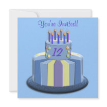 Birthday Custom Age Cake (Blue) invitations