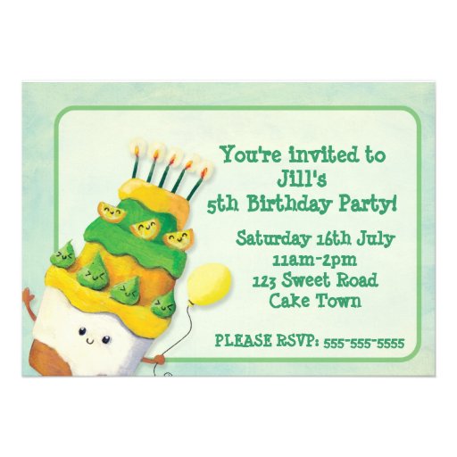 Birthday Cute Cake Party Invitation 5" X 7" Invitation Card | Zazzle