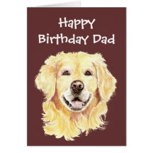 Birthday Dad Watercolor Golden Retriever Dog Greeting Card