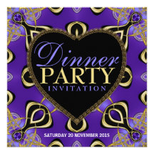Birthday Dinner Party Purple Gold Invitations