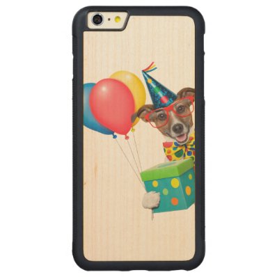 Birthday Dog With Balloons Tie and Glasses Carved® Maple iPhone 6 Plus Bumper Case
