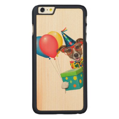 Birthday Dog With Balloons Tie and Glasses Carved® Maple iPhone 6 Plus Slim Case