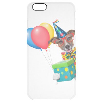 Birthday Dog With Balloons Tie and Glasses Clear iPhone 6 Plus Case
