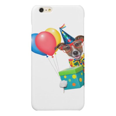 Birthday Dog With Balloons Tie and Glasses Glossy iPhone 6 Plus Case