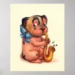 Birthday Dog with Saxophone Poster