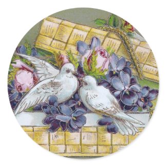 Birthday Dove and Basket Vintage Postcard sticker