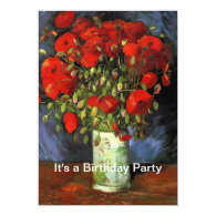 Birthday Floral Fine art Vase with Red Poppies Invitations