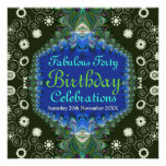 Birthday Floral Spiral Peacock Art Invitation