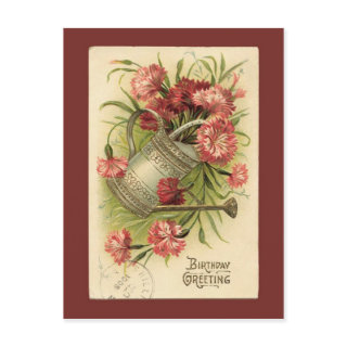 Birthday Flower Watering Can Vintage Reproduction Postcard