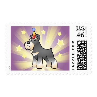 Birthday Giant/Standard/Miniature Schnauzer Postage Stamps by CartoonizeMyPet