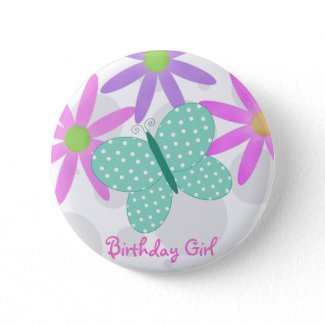 Birthday Girl Butterfly Button button