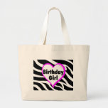 Birthday Girl (Heart Zebra Stripes) Canvas Bag
