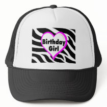 Birthday Girl (Heart Zebra Stripes) Hats