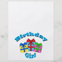 Birthday girl in blue with presents flyer