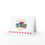 Birthday girl in orange with presents greeting card
