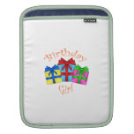 Birthday girl in orange with presents ipad sleeves