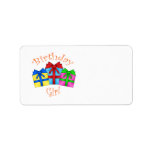 Birthday girl in orange with presents address label