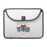 Birthday girl in orange with presents macbook pro sleeves
