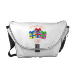 Birthday girl in orange with presents commuter bags