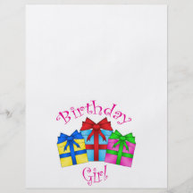 Birthday girl in pink with presents flyer design