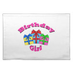 Birthday girl in pink with presents place mat