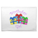 Birthday girl in purple with presents place mats