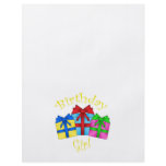 Birthday girl in yellow with presents personalized flyer