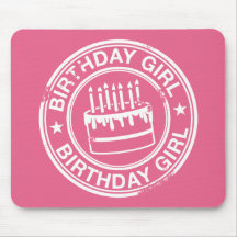 Birthday Girl -white rubber stamp effect- Mousepads