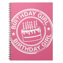 Birthday Girl -white rubber stamp effect- Spiral Note Book
