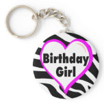 Birthday Girl Zebra Stripes Key Chain