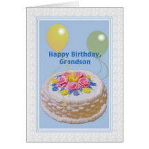 Birthday, Grandson, Cake and Balloons Cards