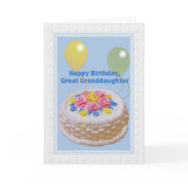 Birthday, Great Granddaughter, Cake and Balloons Greeting Cards