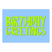 Birthday Greetings. Green and Blue. Custom Business Card Templates