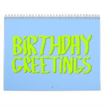 Birthday Greetings. Green and Blue. Custom Calendar