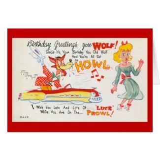 Birthday Greetings You Wolf! Vintage card