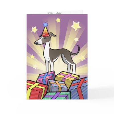Birthday Greyhound / Whippet / Italian Greyhound Greeting Cards by CartoonizeMyPet