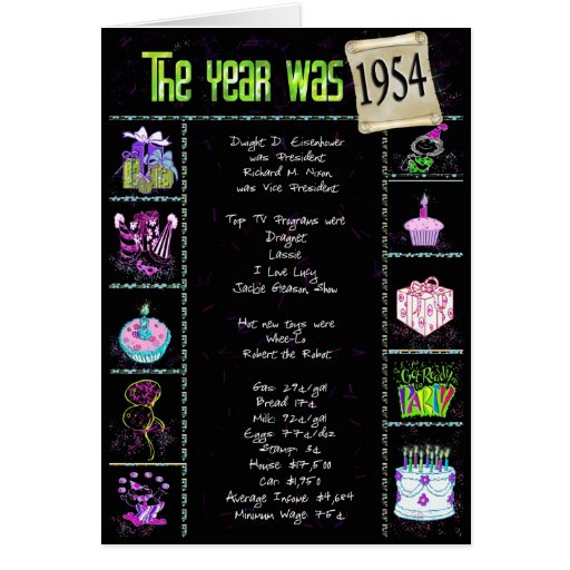 Birthday in 1954 card Zazzle