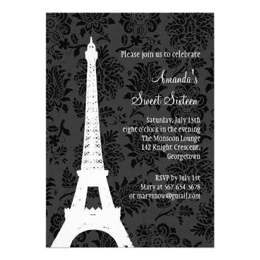Birthday in Paris (black) Personalized Invitations