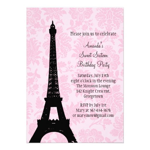 Birthday in Paris Sweet Sixteen Announcements (front side)