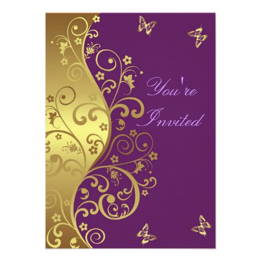 Birthday Invitation--Red Violet & Gold Swirls