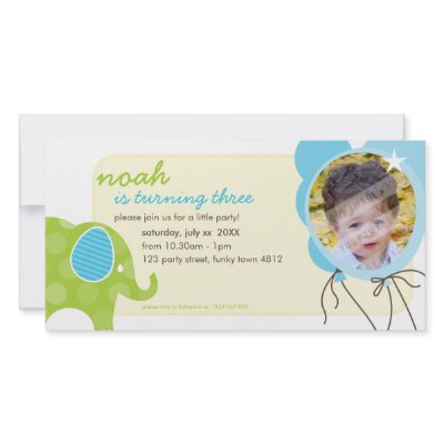 BIRTHDAY INVITE PHOTOCARD :: elephant + balloons 6 Personalized Photo Card by simplysweetart