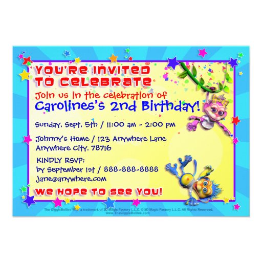 Birthday Invite with "The GiggleBellies"
