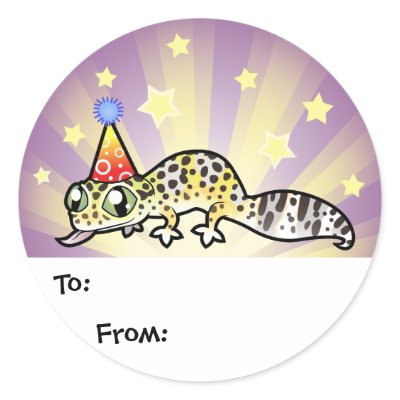 Birthday Leopard Gecko Gift Tags Round Stickers by CartoonizeMyPet