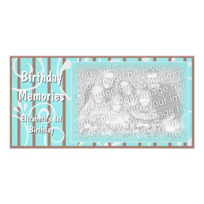 Birthday Memories Custom Photo Card Blue Brown by OrangeBirdDesigns
