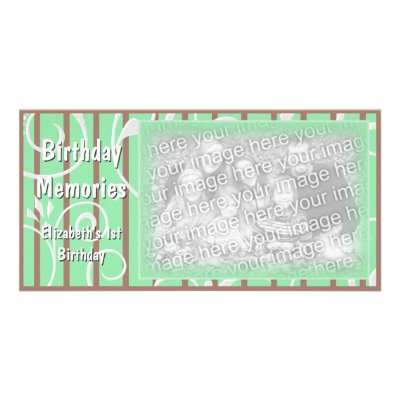 Birthday Memories Custom Photo Card Green Brown by OrangeBirdDesigns