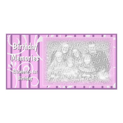 Birthday Memories Custom Photo Card Pink Purple by OrangeBirdDesigns